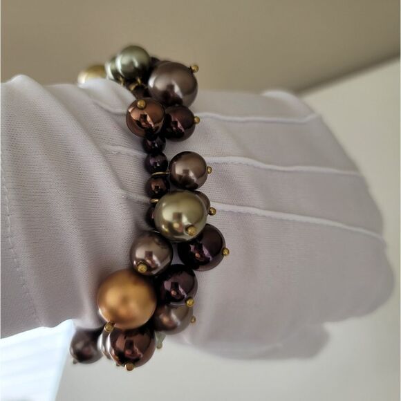 Bracelet Bauble Stretch Deep Plum, Bronze, Brown & Gold Baubles Bracelet #0049 - Picture 8 of 11